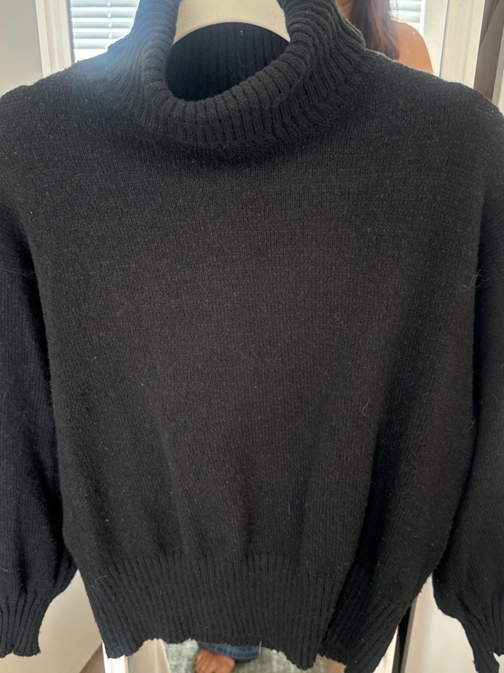 Woven Heart Black Turtleneck Sweater